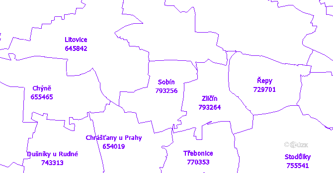 Katastrální mapa Sobín - přehledová mapa katastrálního území