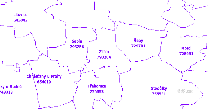 Katastrální mapa Zličín - přehledová mapa katastrálního území