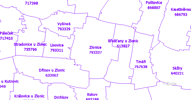 Katastrální mapa Zlonice - přehledová mapa katastrálního území
