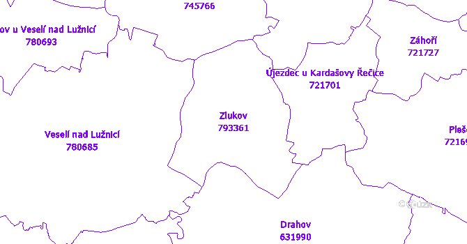 Katastrální mapa Zlukov - přehledová mapa katastrálního území