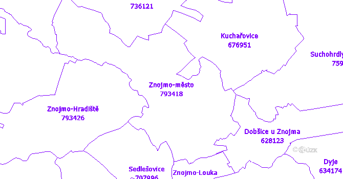 Katastrální mapa Znojmo-město - přehledová mapa katastrálního území