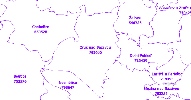 Katastrální mapa Zruč nad Sázavou - přehledová mapa katastrálního území