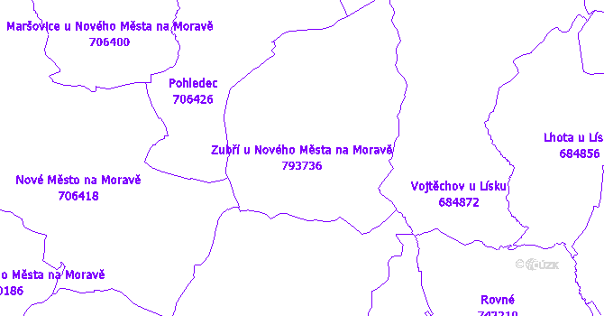 Katastrální mapa Zubří u Nového Města na Moravě - přehledová mapa katastrálního území