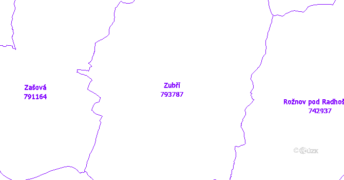 Katastrální mapa Zubří - přehledová mapa katastrálního území