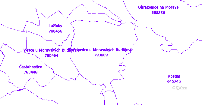 Katastrální mapa Zvěrkovice u Moravských Budějovic