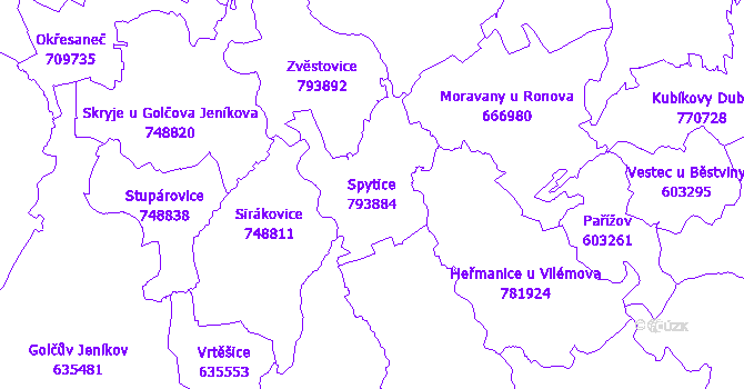 Katastrální mapa Spytice - přehledová mapa katastrálního území