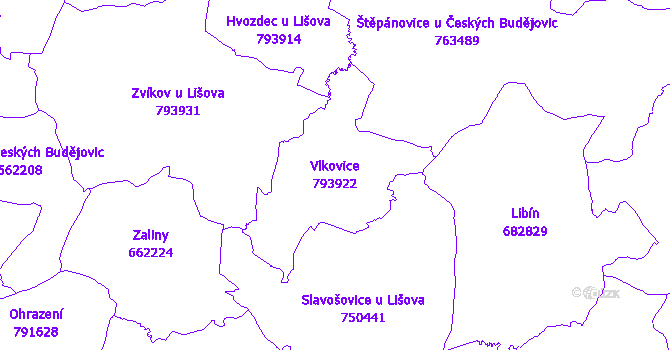 Katastrální mapa Vlkovice - přehledová mapa katastrálního území