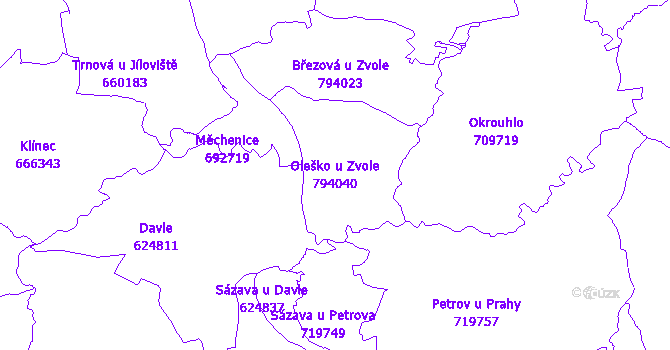 Katastrální mapa Oleško u Zvole - přehledová mapa katastrálního území