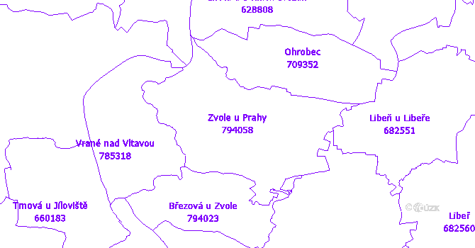 Katastrální mapa Zvole u Prahy