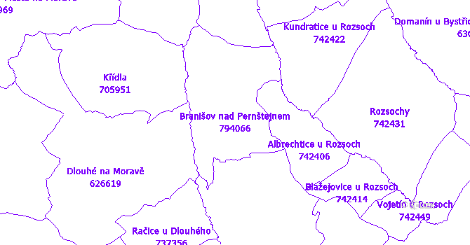 Katastrální mapa Branišov nad Pernštejnem - přehledová mapa katastrálního území
