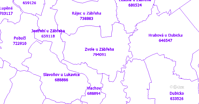 Katastrální mapa Zvole u Zábřeha - přehledová mapa katastrálního území