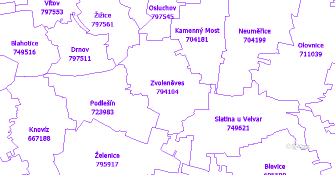Katastrální mapa Zvoleněves - přehledová mapa katastrálního území