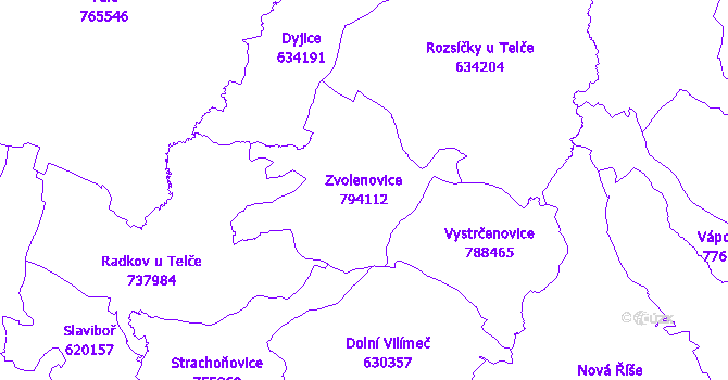 Katastrální mapa Zvolenovice - přehledová mapa katastrálního území
