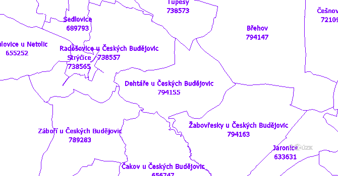 Katastrální mapa Dehtáře u Českých Budějovic - přehledová mapa katastrálního území