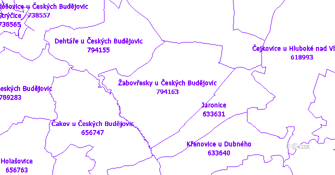 Katastrální mapa Žabovřesky u Českých Budějovic - přehledová mapa katastrálního území