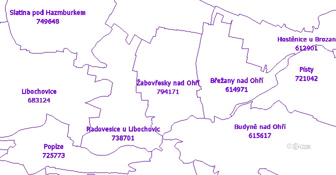 Katastrální mapa Žabovřesky nad Ohří - přehledová mapa katastrálního území