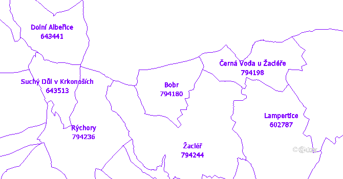 Katastrální mapa Bobr - přehledová mapa katastrálního území