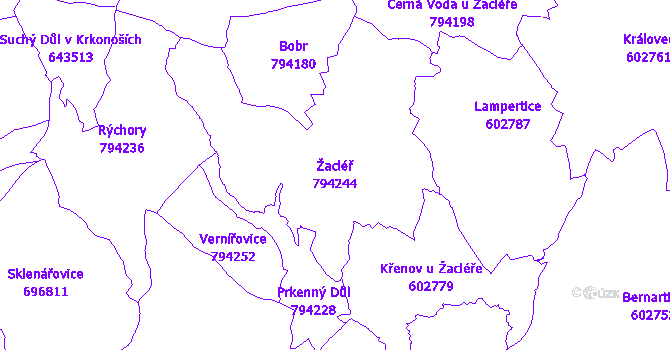 Katastrální mapa Žacléř - přehledová mapa katastrálního území