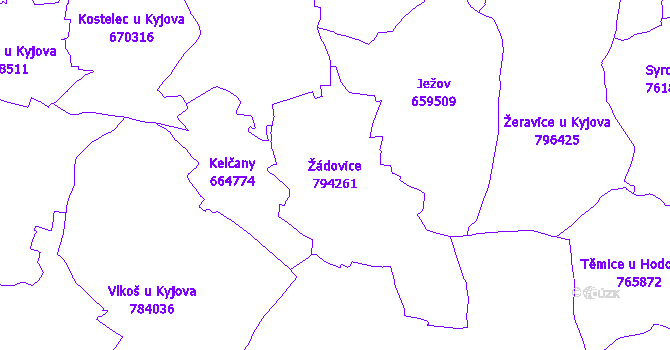 Katastrální mapa Žádovice - přehledová mapa katastrálního území