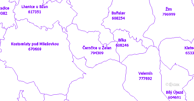Katastrální mapa Černčice u Žalan - přehledová mapa katastrálního území