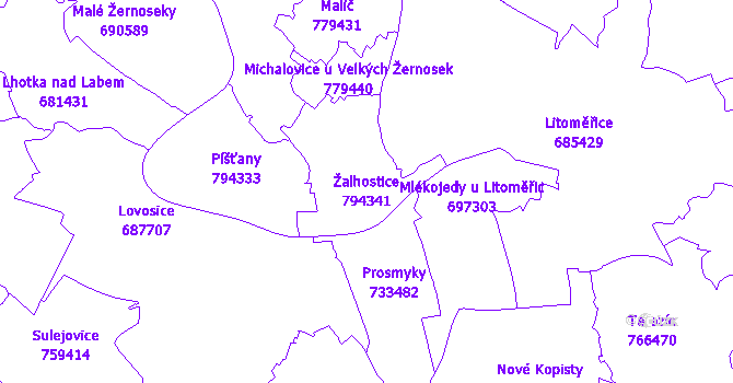 Katastrální mapa Žalhostice - přehledová mapa katastrálního území