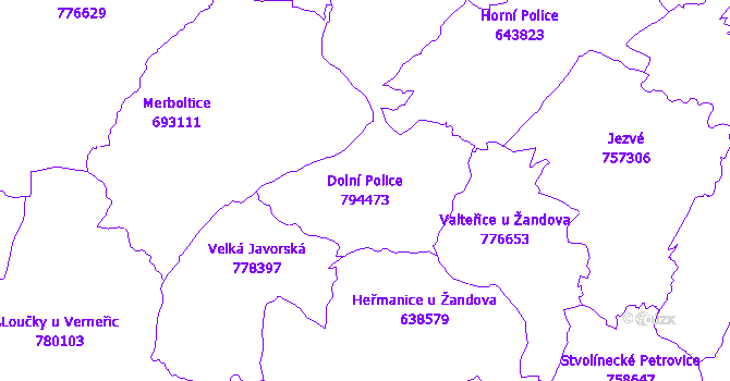 Katastrální mapa Dolní Police - přehledová mapa katastrálního území