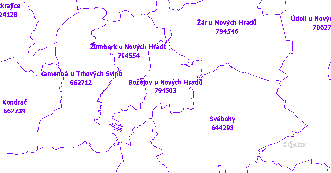 Katastrální mapa Božejov u Nových Hradů - přehledová mapa katastrálního území