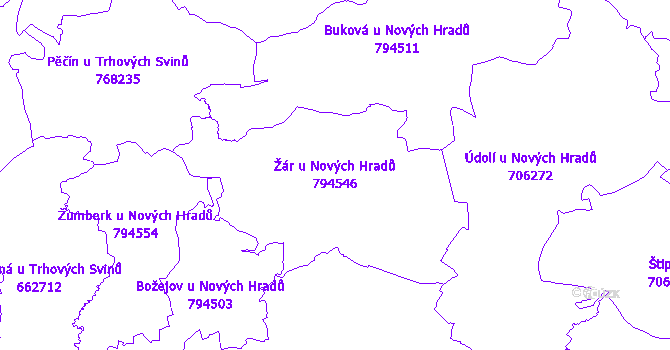 Katastrální mapa Žár u Nových Hradů - přehledová mapa katastrálního území