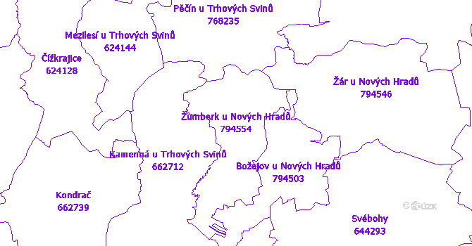 Katastrální mapa Žumberk u Nových Hradů - přehledová mapa katastrálního území
