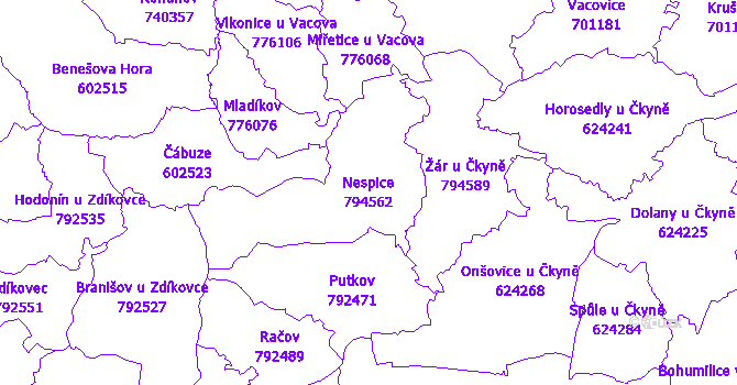 Katastrální mapa Nespice - přehledová mapa katastrálního území