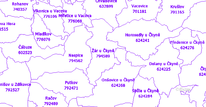 Katastrální mapa Žár u Čkyně - přehledová mapa katastrálního území