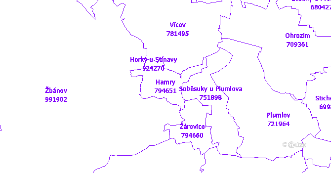 Katastrální mapa Hamry - přehledová mapa katastrálního území