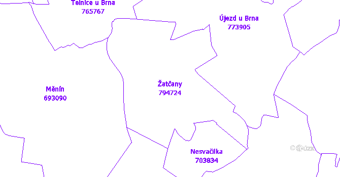 Katastrální mapa Žatčany - přehledová mapa katastrálního území