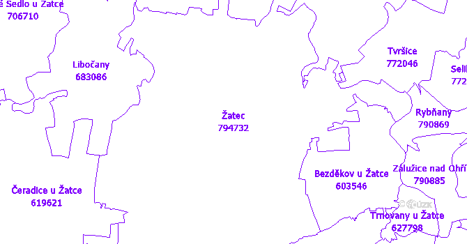 Katastrální mapa Žatec - přehledová mapa katastrálního území