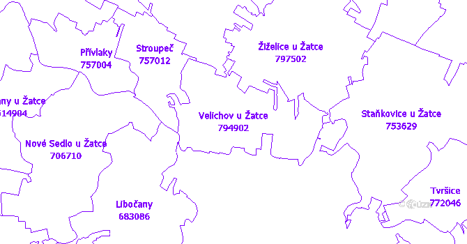 Katastrální mapa Velichov u Žatce - přehledová mapa katastrálního území