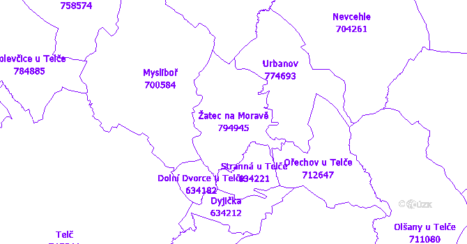 Katastrální mapa Žatec na Moravě - přehledová mapa katastrálního území