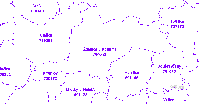 Katastrální mapa Ždánice u Kouřimi - přehledová mapa katastrálního území