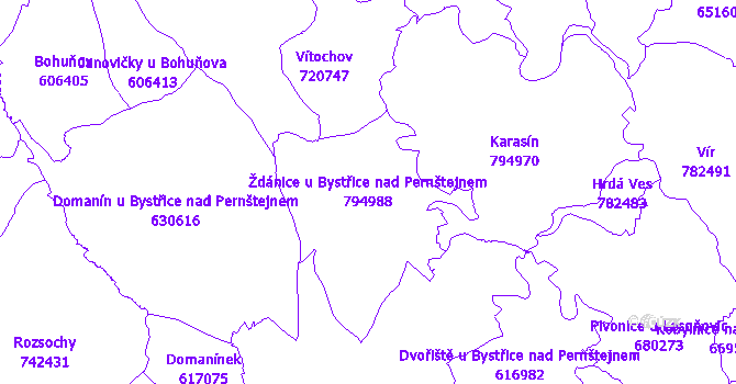 Katastrální mapa Ždánice u Bystřice nad Pernštejnem - přehledová mapa katastrálního území