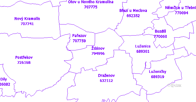 Katastrální mapa Ždánov - přehledová mapa katastrálního území