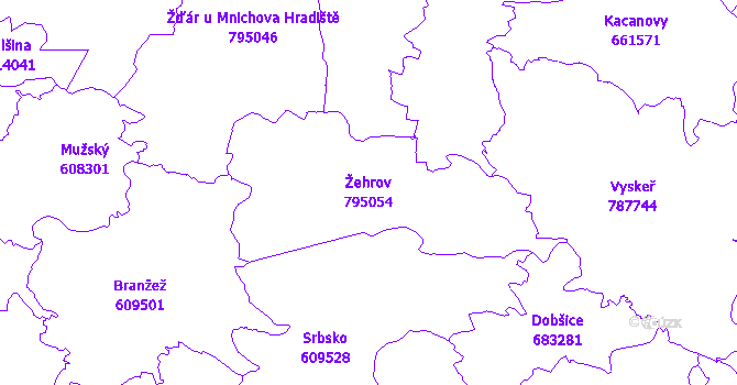 Katastrální mapa Žehrov - přehledová mapa katastrálního území
