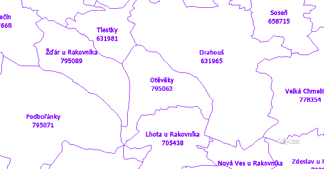 Katastrální mapa Otěvěky - přehledová mapa katastrálního území