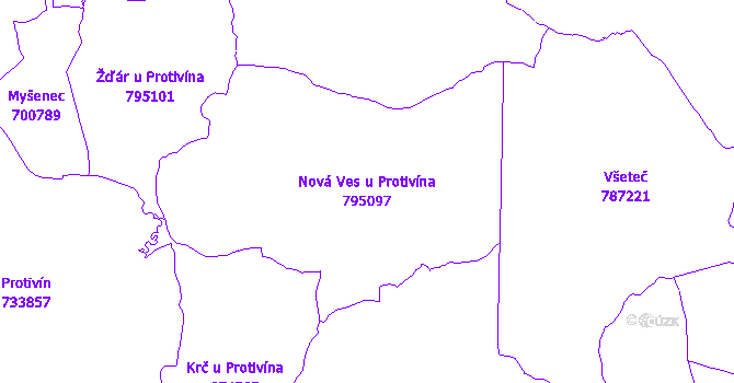 Katastrální mapa Nová Ves u Protivína - přehledová mapa katastrálního území