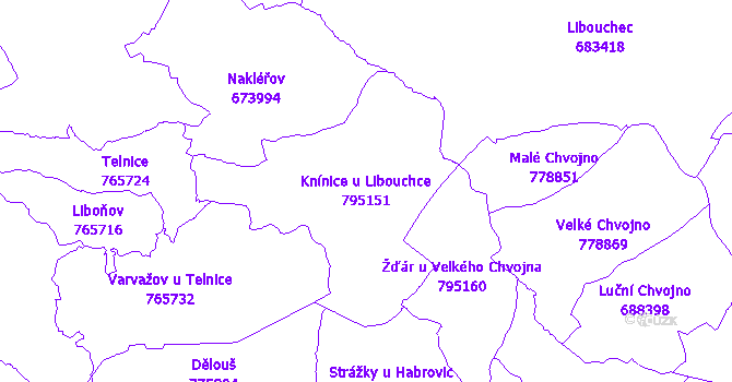 Katastrální mapa Knínice u Libouchce - přehledová mapa katastrálního území