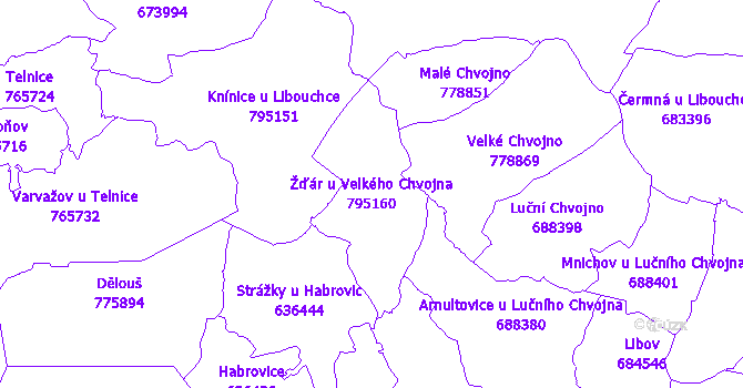 Katastrální mapa Žďár u Velkého Chvojna - přehledová mapa katastrálního území