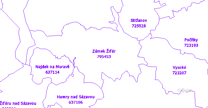 Katastrální mapa Zámek Žďár - přehledová mapa katastrálního území