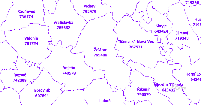 Katastrální mapa Žďárec - přehledová mapa katastrálního území