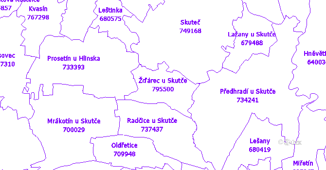 Katastrální mapa Žďárec u Skutče - přehledová mapa katastrálního území