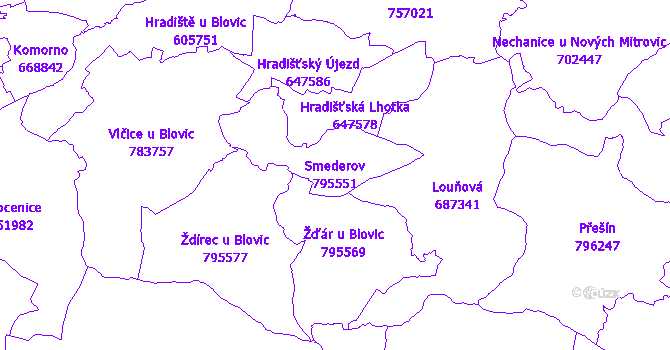 Katastrální mapa Smederov - přehledová mapa katastrálního území