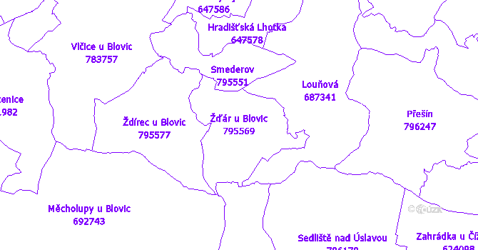 Katastrální mapa Žďár u Blovic - přehledová mapa katastrálního území