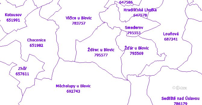 Katastrální mapa Ždírec u Blovic - přehledová mapa katastrálního území